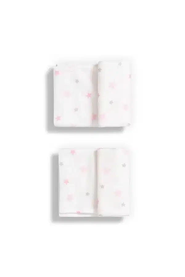 Pack mit 2 Baby Mullwildeln 110x110cm Rose Sterne