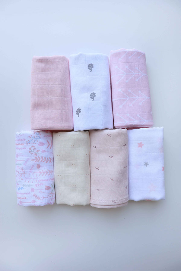 Set de 7 Langes Mousseline de Coton 50x50cm Pink