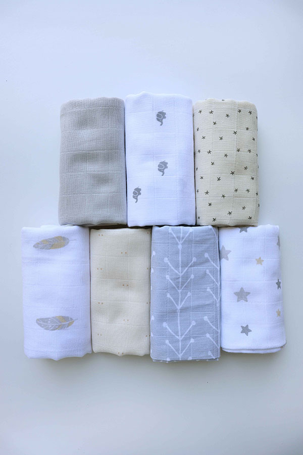 Set de 7 Langes Mousseline de Coton 50x50cm Neutral