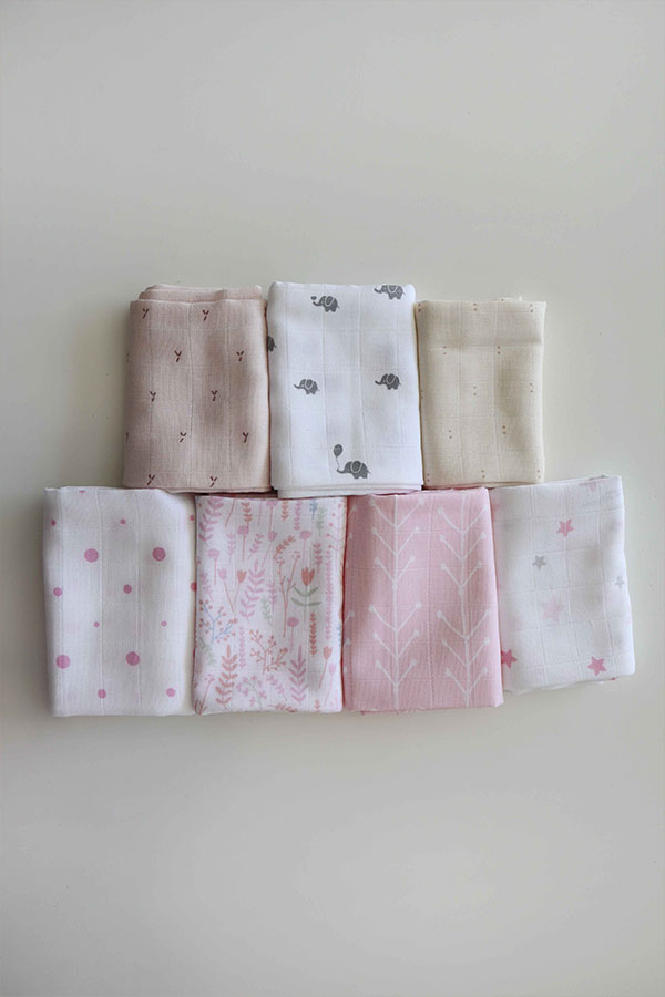 Pack de 7 fraldas 50x50cm Rosa