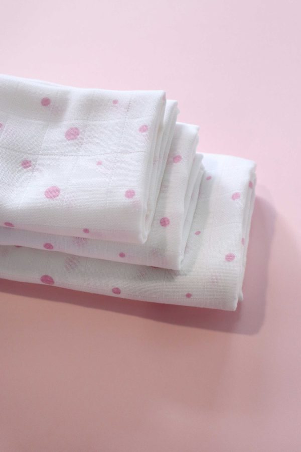 Pack 3 Muslins (3 Sizes) Pink Dots