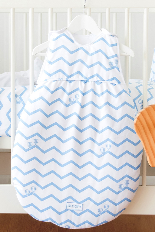 Saco dormir Inverno para bebé Chevron Azul 0-3m Algodão Orgânico